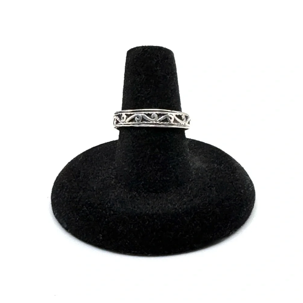 Sterling Silver Stacking Rings Dainty Bands Filigree Floral Size 7 1/2 to 7 3/4